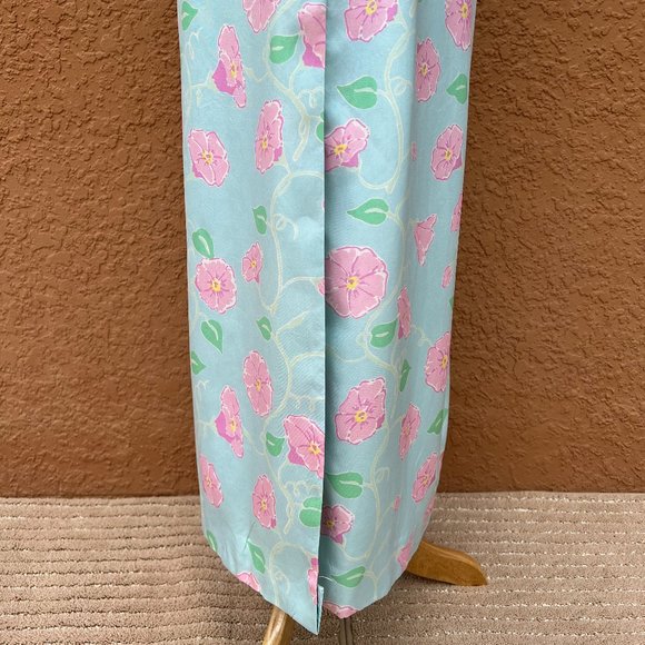 Classic Lilly Pulitzer Silk Maxi Dress Blue with Pink Morning Glories Size 6 - Picture 6 of 16